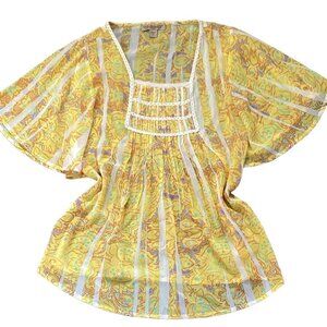Nine West Vintage America "Dawn" BOHO Sheer Yellow Top Sz S #220K